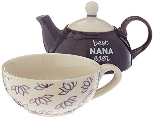 Pavilion Gift Company 85243 Pavilion-Best Nana Ever-15 Oz Teapot & 8 Oz Teacup One Tea Pot & Tea Cup Set, 6 Inch Tall, Purple