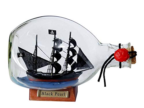 Hampton Iron Black Pearl Pirate Ship in a Glass Bottle 7" - Pirate Model - Boat Model