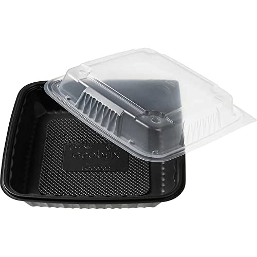 DHG Professional [75 Sets] PP Pebble Box Serving Tray and Vented Lid (9x9" 1 Compartment) Lunch box, Food Container