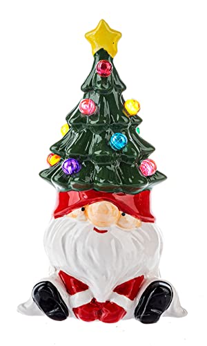 Ganz MX183552 LED Light Up Gnome with Tree Hat Figurine, 4.75-inch Height, Ceramic