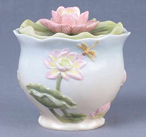 Unicorn Studio US 6 Inch Pale Blue and White Glazed Porcelain Pink Lotus Sugar Bowl