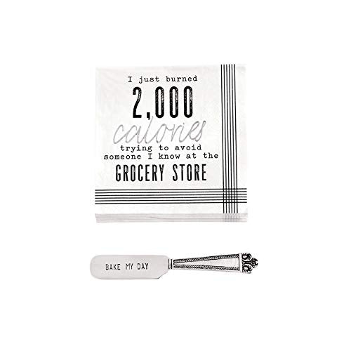 Mud Pie Circa Napkin Set"Calories" with Spreader, White