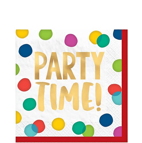 Amscan Rainbow Dots Party Time Lunch Napkins | Paper | 16 Pcs