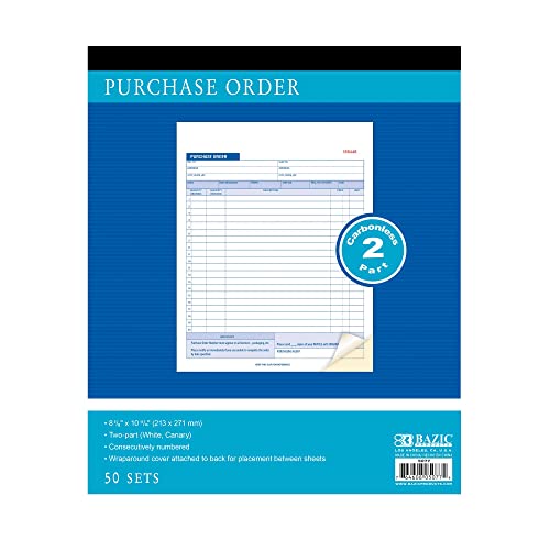 BAZIC 30 Sets 8 3/8" x 10 11/16" 2-Part Carbonless Purchase Order Book, 1-Pack