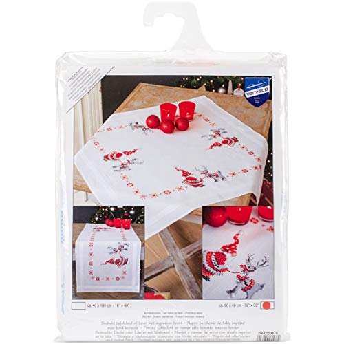 Vervaco Cross Stitch Tablecloth Kit, 32 x 32 inch, Christmas Elves