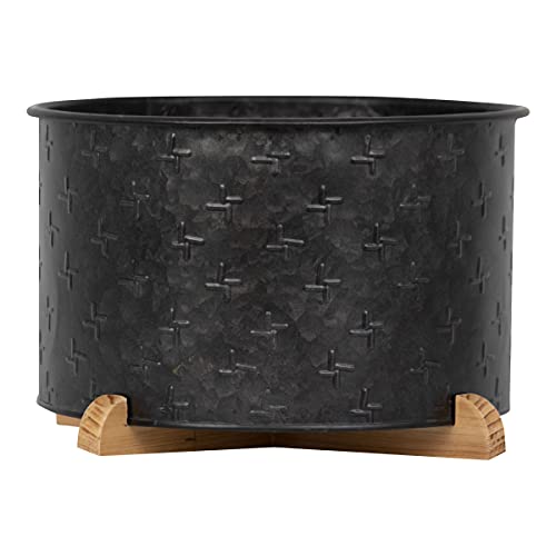 Foreside Home and Garden Black Galvanized Metal Planter with Wood Base