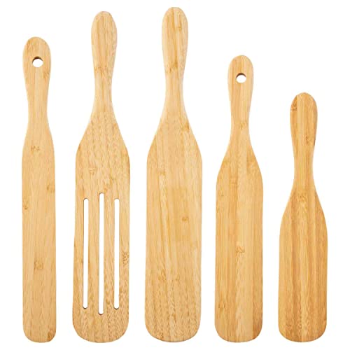Tablecraft 11157 Spurtle Spatulas, Set of 5, Bamboo (Coated)