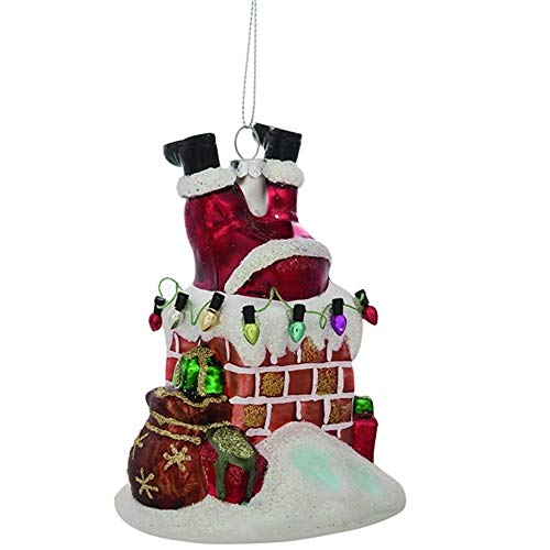 Valyria LLC Transpac Y9320 Santa Stuck in Chimney Ornament, 5.38-inch Height, Glass