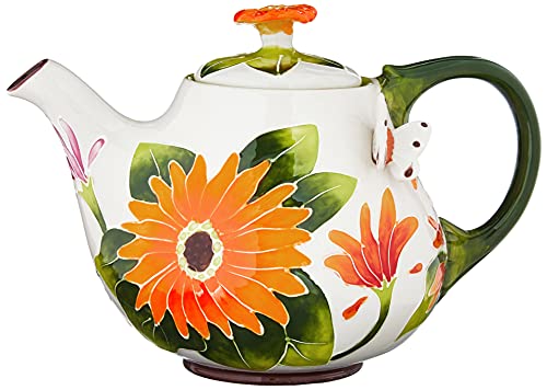 Blue Sky Clayworks Clayworks Gerber Daisy Teapot, 10 x 6.5 x 7"