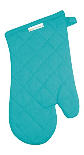 MUkitchen 100% Quilted Cotton Oven Mitt, Aquamarine - 13 inches