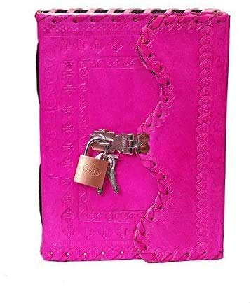 TUZECH Leather Journal for Men and Women Leather Diary to Write Poems,Sketchbook, Record Keeping Notebook Personal Memoir with Lock and Key - Unlined (Cute Pink)