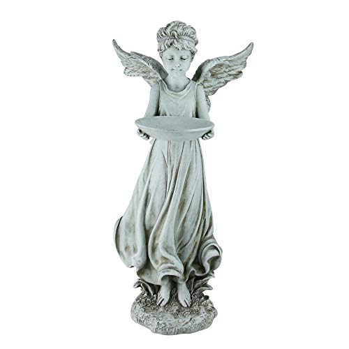 Roman Child Angel Tray Concrete Look 18 x 10 Resin Stone Outdoor Garden Bird Feeder