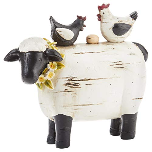 Delton Products 4296-0 Summer Sheep with Chicken 7 x 6 Resin Stone Collectible Figurine, Black and White