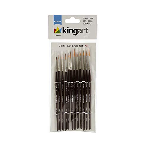 KINGART Detail Paint Brush Set - Set of 12, Red/Silver/Gold