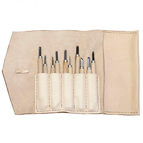 Alta Andina Leather Pen & Pencil Case | Vegetable Tanned Leather Roll Up | 5 Slots & Pouch for Pens, Brushes | Art, Stationary, & Makeup Organizer (Beige √ê Natural))