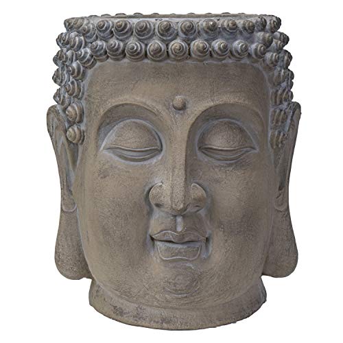 Pacific Trading Giftware Decorative Large Zen Buddha Head Resin Planter Pot Rustic Patina Eastern Enlightenment Zen Garden Indoor Outdoor (19.5" L x 17" L x 18" H)