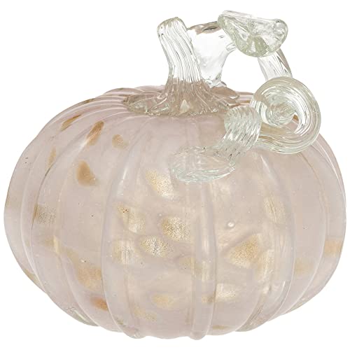 Boston International Pumpkin Fall Autumn Harvest Thanksgiving Tabletop Decorations Hand Blown Glass, Small, Pink Gold Fleck