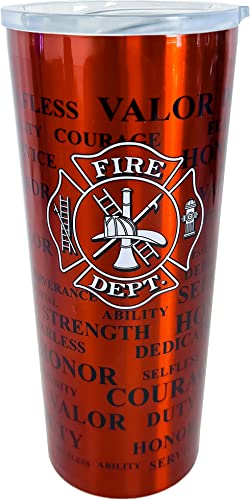 Spoontiques - Fire Dept. Stainless Travel Mug - Insulated Travel Mugs - Stainless Steel Drink Cup‚ÄØwith Travel Lid and Sliding Lock - Holds Hot and Cold Beverages
