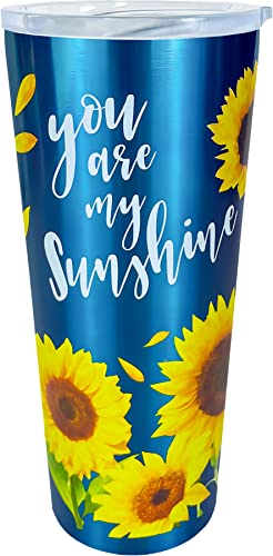 Spoontiques - You Sunshine Stainless Travel Mug - Insulated Travel Mugs - Stainless Steel Drink Cup‚ÄØwith Travel Lid and Sliding Lock - Holds Hot and Cold Beverages