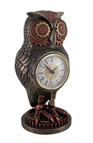 Veronese Resin Mantel Clocks Bronze/Copper Finish Steampunk Owl Mantel Clock 5 X 10.5 X 5 Inches Copper
