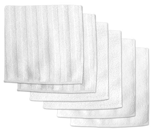 DII Design Kitchen Millennium Microfiber Scrub, Scour and Polish Cloths, Machine Washable, Perfect Hostess Gift for Cleaning, Drying and Polishing, White, Set of 6