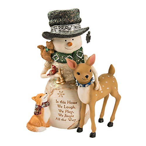Pavilion Gift Company Home We Laugh We Play We Jingle All The Way-6.5 Inch Collectible Snowman Deer Fox Squirrel and Cardinal Figurine, White