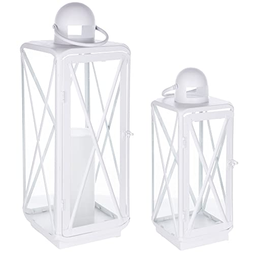 Melrose Decorative Candle Lantern, Set of 2, 16.75" H, 23" H, Metal, Table or Hanging Holiday Decoration