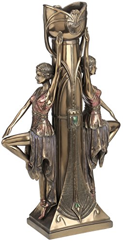 Unicorn Studio US 12 Inch Polished Bronze Hued Art Deco Candle Holder Posing Ballerinas