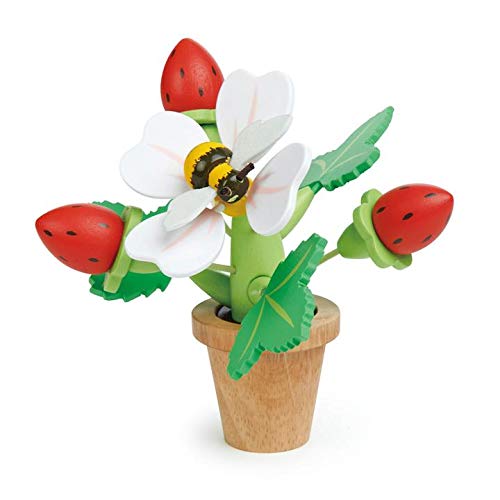 Tender Leaf Toys - Strawberry Flower Pot - Indoor Garden Pretend Play with Magnetic Bumblebee for Age 3+
