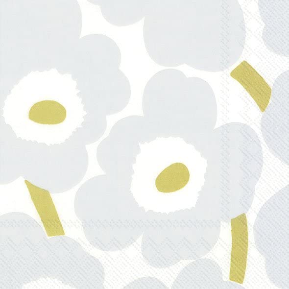 Boston International Marimekko IHR 3-Ply Lunch Paper Napkins, 6.5 x 6.5-Inches, Unikko White Silver