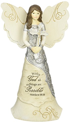 Elements Faith Angel Figurine by Pavilion, 6-1/2-Inch, Holding Cross, Inscription with God All Things are Possible