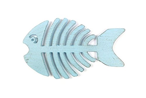 Hampton Iron Rustic Light Blue Cast Iron Fish Bone Trivet 11" - Sea Life Decor - Beach Deco