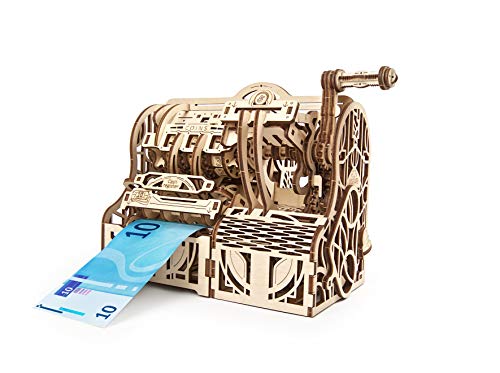 Ukidz UGEARS 3D Puzzles Wooden Box - DIY Cash Register with Money Box - Exclusive Wooden Model Kits for Adults to Build - Vintage Wooden Mechanical Models - Self Assembly Woodcraft Construction Kits