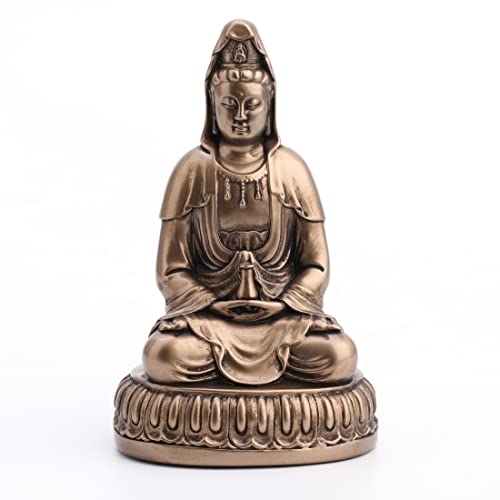 Unicorn Studio Veronese Design 5 1/2 Inch Tall Guanyin Lotus Meditation Peaceful Statue Resin Handpainted Bronze Finish