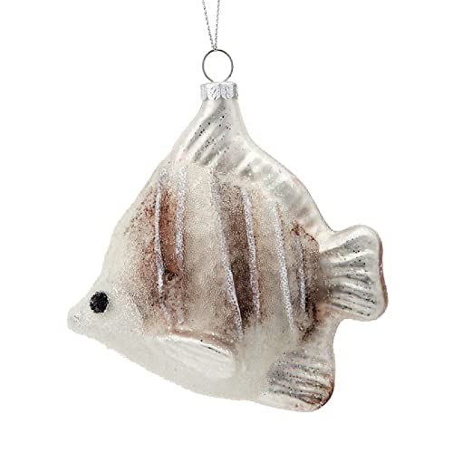 Regency International Beaded Butterfly Fish Hanging Ornament, 4.25-inch Height, Glass, Silver Champagne