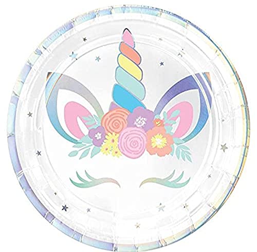 Amscan Unicorn Party Design Round Iridescent Paper Plates-8pc