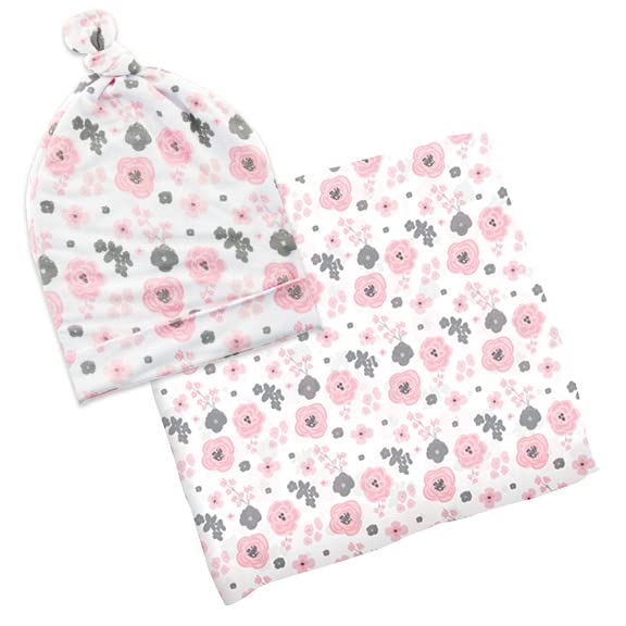 Stephen Joseph Bamboo Blanket & Beanie Set, Floral