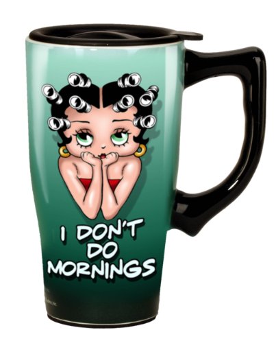 Spoontiques Betty Boop 12034 Mornings Ceramic Travel Mug, 18 ounces, Green