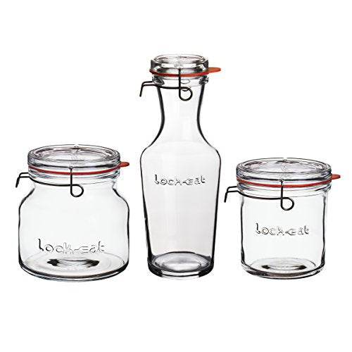 Luigi Bormioli Rocco Lock-Eat 3 piece Jar Set 25.25 oz, 50.75 oz, 34 oz, Set of 3, Clear