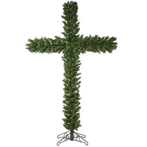 Vickerman 7.5' Artificial Christmas Cross, Clear Dura-lit Lights - Faux Cross Shaped Christmas Tree - Unique Seasonal Home Decor