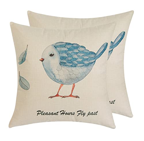 My Cottage Living Natural Love Square Shape Throw Pillow Cover Only 18 x 18 inches - Set of 2, Polyester, 2 pcs Pillow Covers Included (Blue Bird)