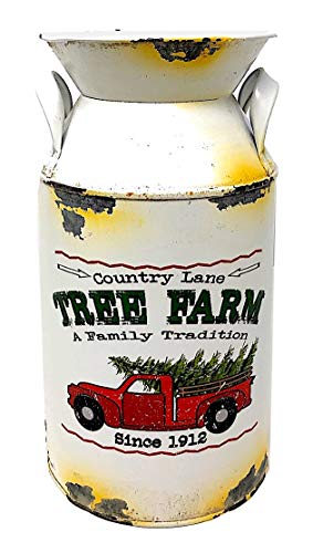 CWI Christmas Holiday Bucket Container Decor Organizer Antique Truck White / Country Line Tree Farm / (9.7" Milk Can)