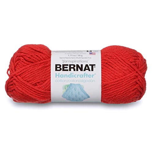 Spinrite Yarns (CA) Bernat Handicrafter Cotton Solids Yarn - (4) Medium Gauge 100% Cotton - 1.75oz - Red - Machine Wash & Dry