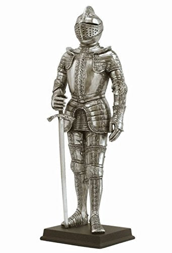 Unicorn Studio 13 Inch Medieval Armored Knight with Sword Figurine, Silver Color