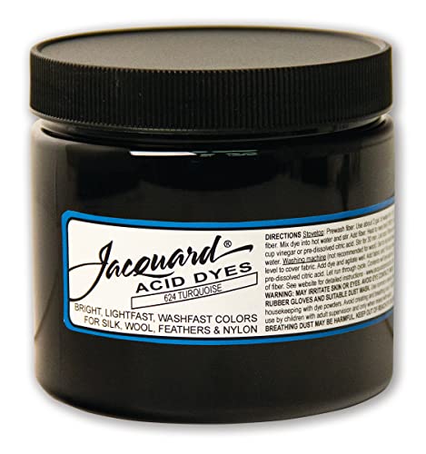 Jacquard Acid Dye for Wool, Silk and Other Protein Fibers, 8 Ounce Jar, Concentrated Powder, Turquoise 624