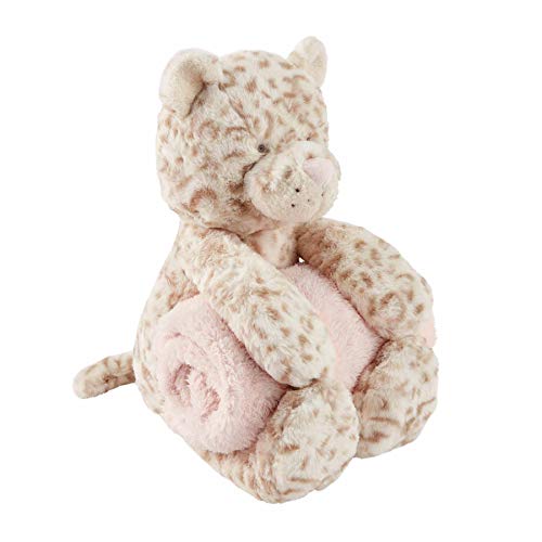 Mud Pie Leopard Plush with Blanket Set of 2,Brown/Light Pink