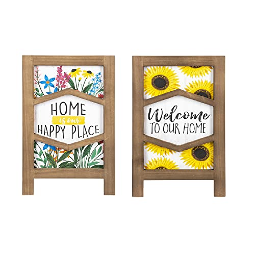 Ganz Welcome and Home with Flowers Easel Sign, Pack of 2, 7.88 Inches Width, 6 Depth, 13.37 Inches Height, Multicolor