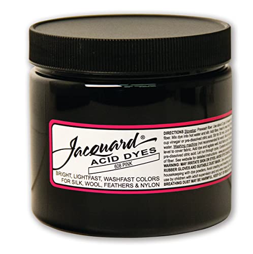 Jacquard Acid Dye for Wool, Silk and Other Protein Fibers, 8 Ounce Jar, Concentrated Powder, Pink 608