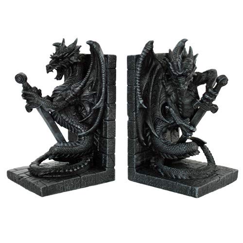 Pacific Trading Giftware Dragon with Sword Bookends Figurine Handpainted Resin