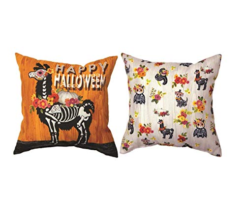 Manual SDFDOL Halloween Floral Day of The Dead Llama by Geoffrey Allen Throw Pillow, 12-inch Square, Multicolor